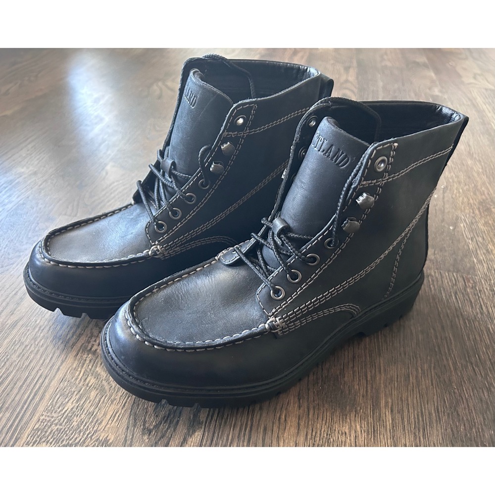 Eastland Belgrade Mens Black Leather Moc Toe Lug Sole Boots 7574-01 Size 8D